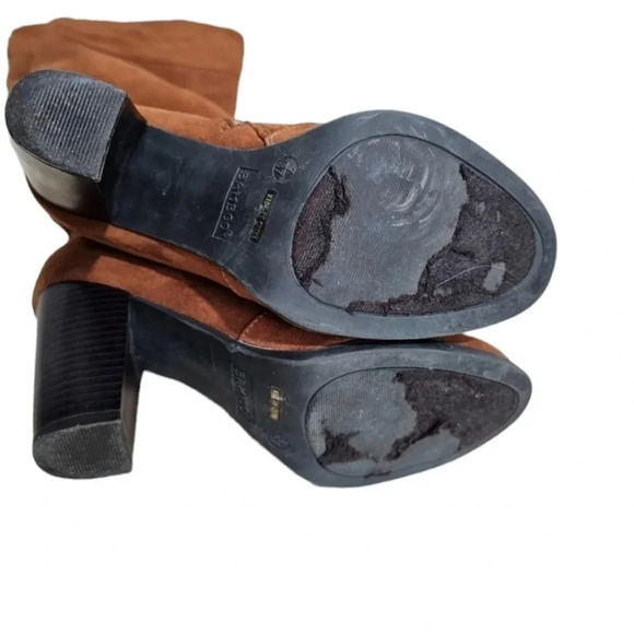 Bamboo Womens 7 Brown Faux Suede Knee High Boots Boho Y2K Retro Stacked Heel - Picture 5 of 7